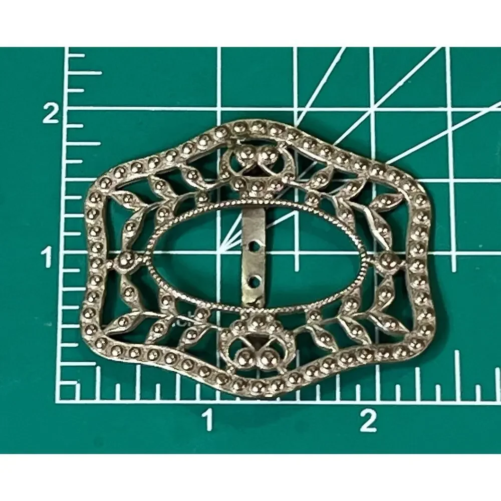 Vintage Silver Tone Floral Filigree Belt Buckle Openwork Western 2.5”